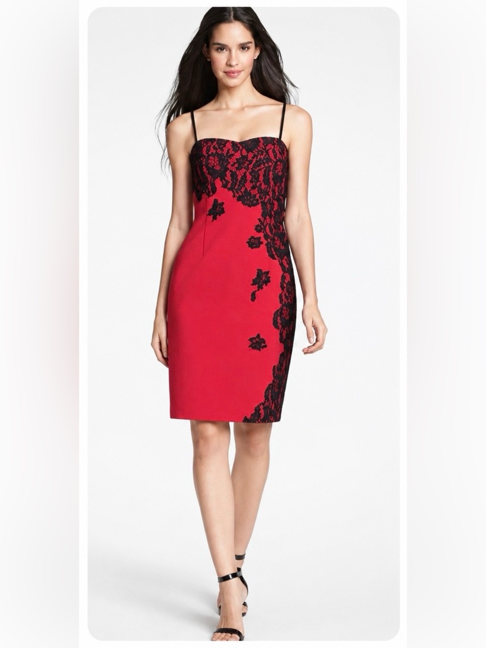 Aidan Mattox Ruby Red Black Lace Mini Cocktail Dress Size 6